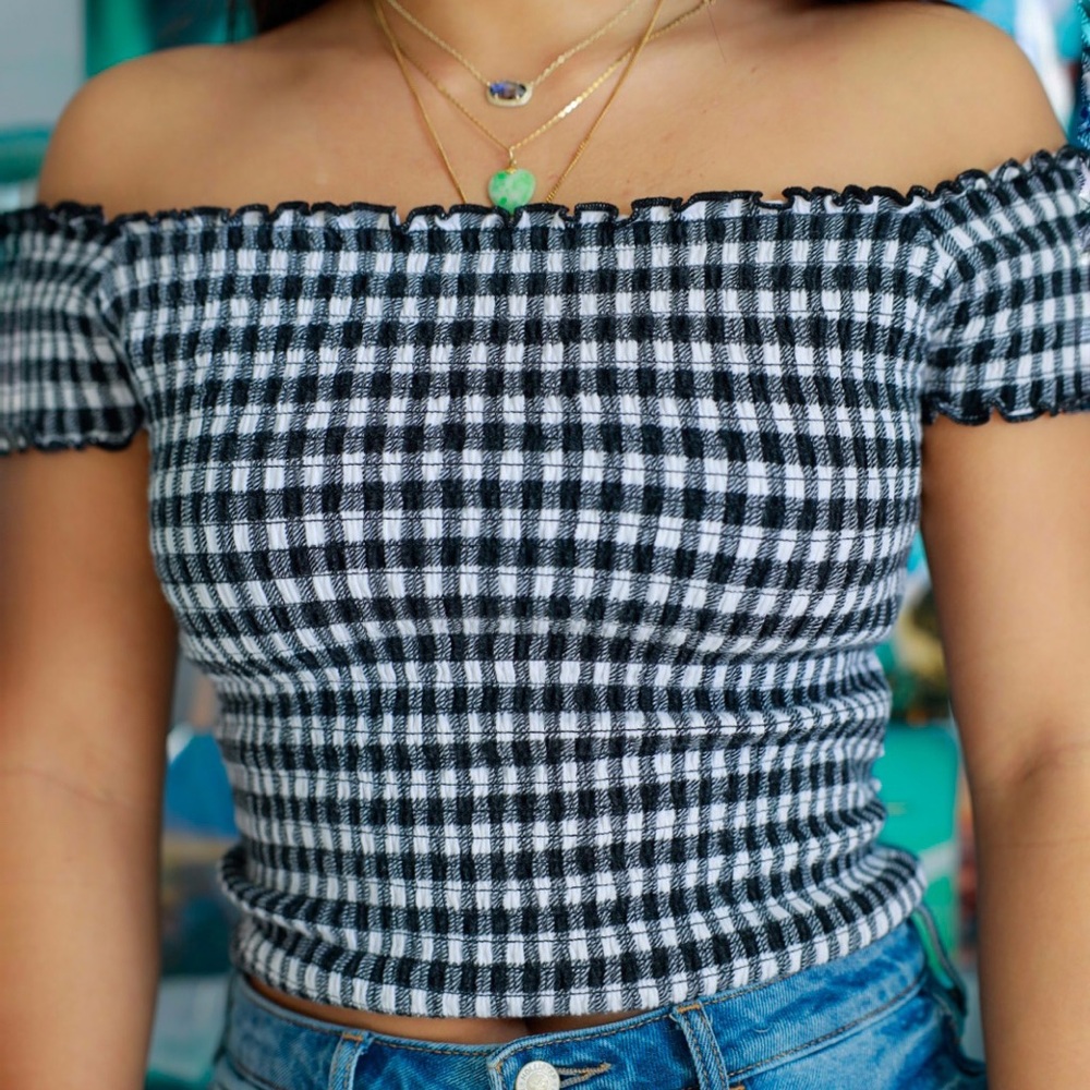 Off the Shoulder Smocked Crop Top